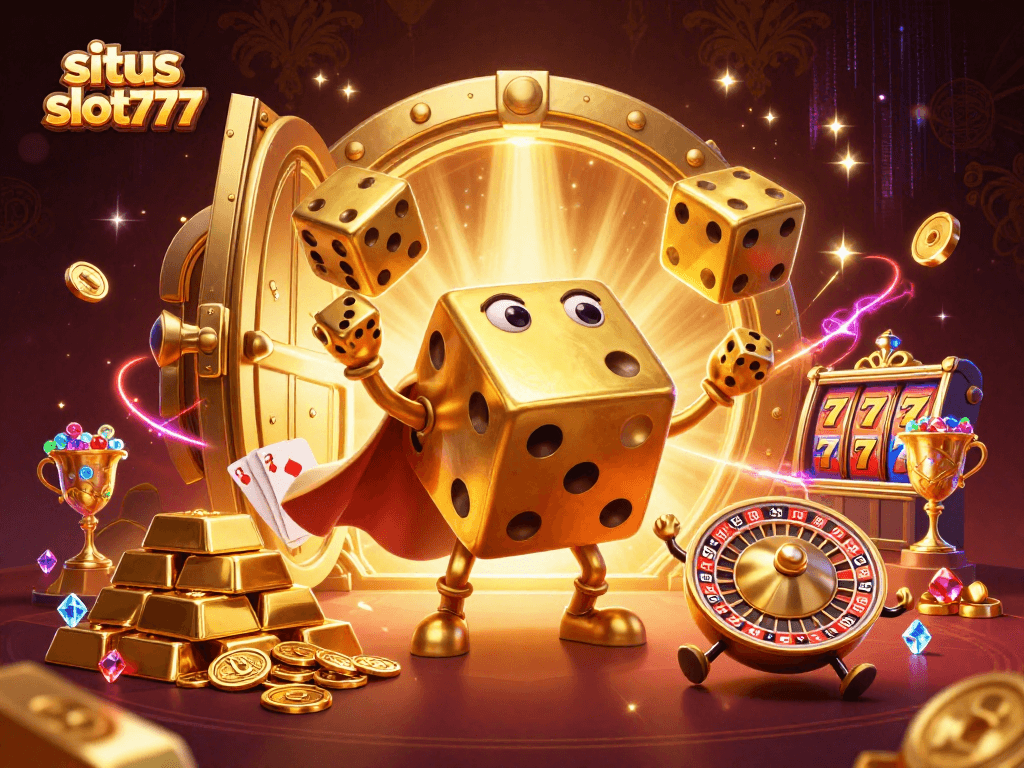 Experience the thrill of situs slot777 with dynamic golden dice and vibrant casino elements.