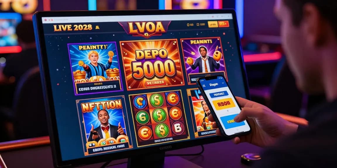 Player exploring slot depo 5000 gaming options on smartphone with vibrant graphics.