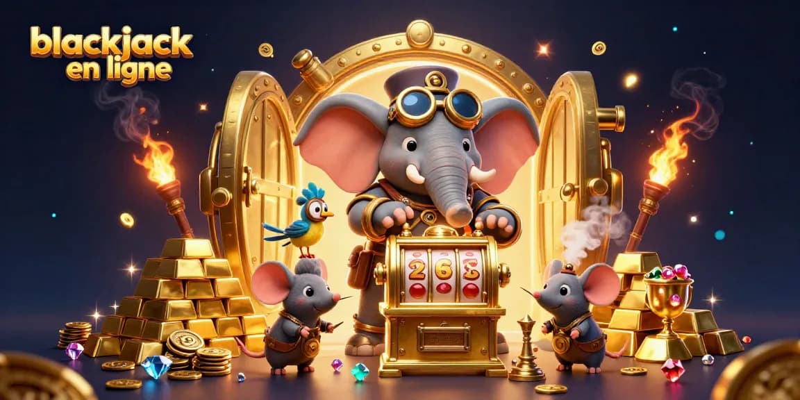 Jouez au blackjack en ligne avec cette illustration captivante mettant en scène un ingénieur éléphant steampunk.