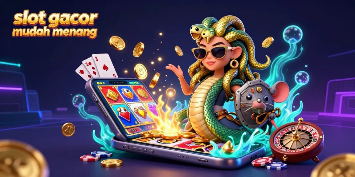 Fitur permainan slot gacor mudah menang dengan karakter Medusa dan mouse pejuang yang menarik.