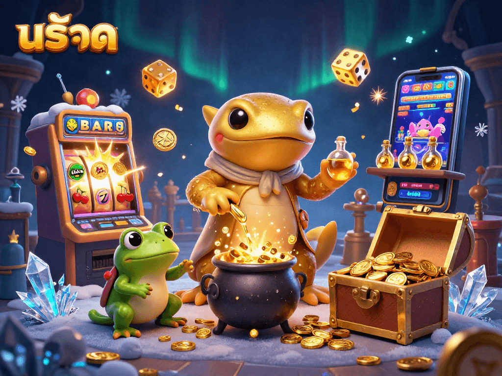 Experience thrilling สล็อต action with a dynamic scene of alchemists and gold, capturing the excitement of casino wins.