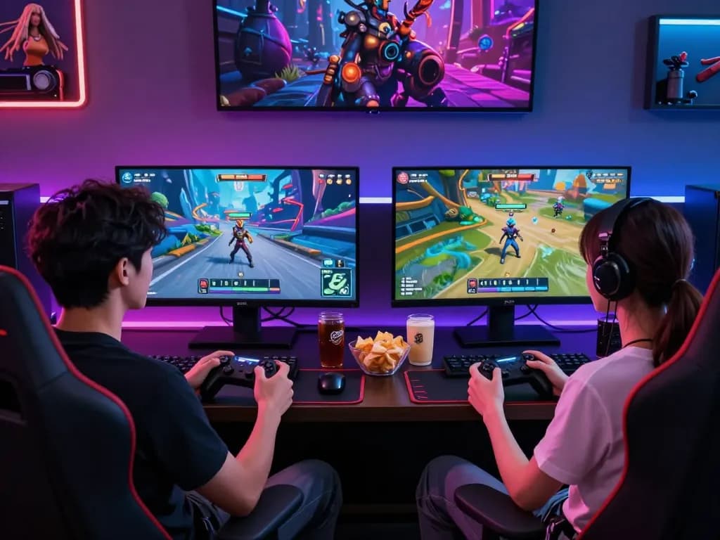 Engaging scene of players immersed in exciting ai porn games with vibrant graphics.
