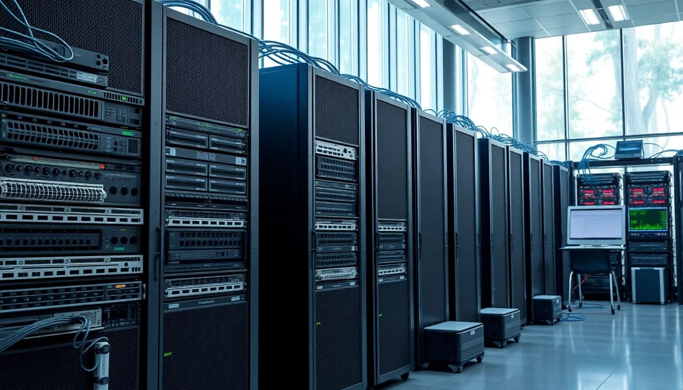Demonstration of NAS & SAN Storage Deployment highlighting server setups and organized data center environment.