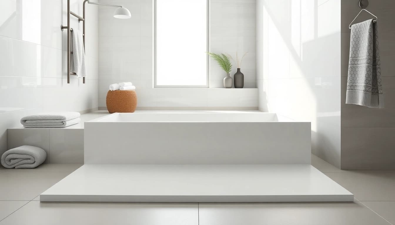 Explore a modern shower base in a stylish bathroom with sleek, polished features.