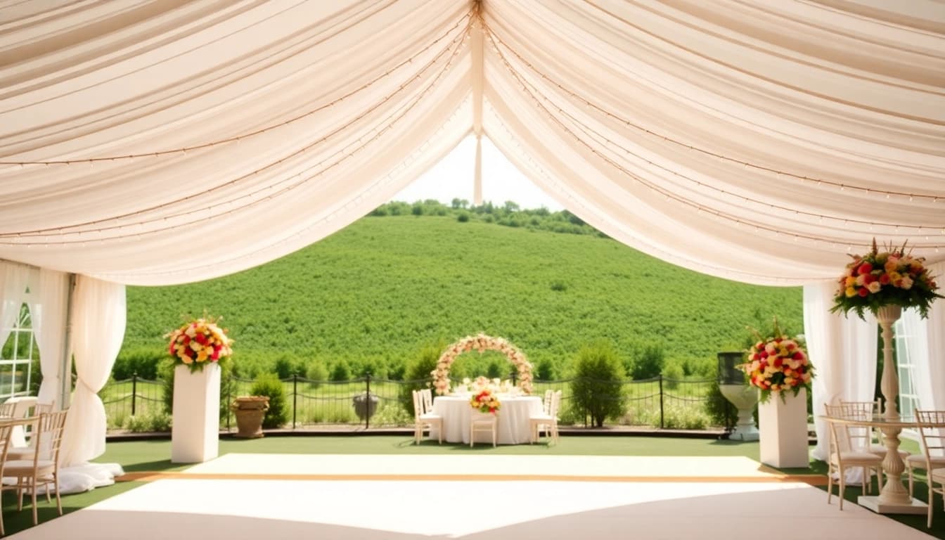 Discover stunning tent rentals set in a picturesque outdoor setting, perfect for gatherings.