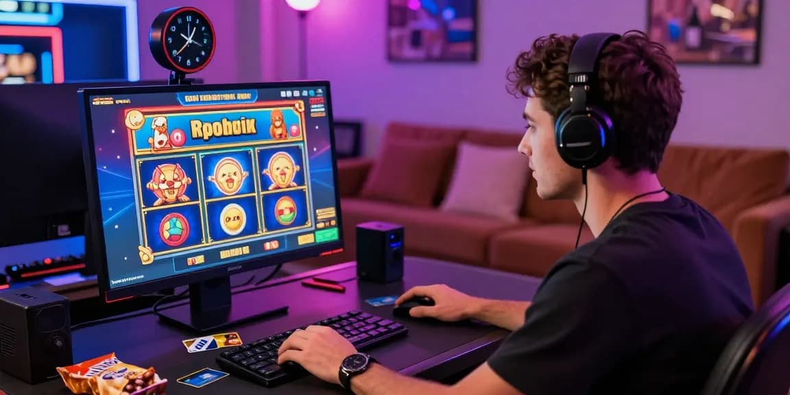 The vibrant online casino experience at https://bhma.org.uk features a player enjoying colorful slots with credit cards at a modern gaming setup.