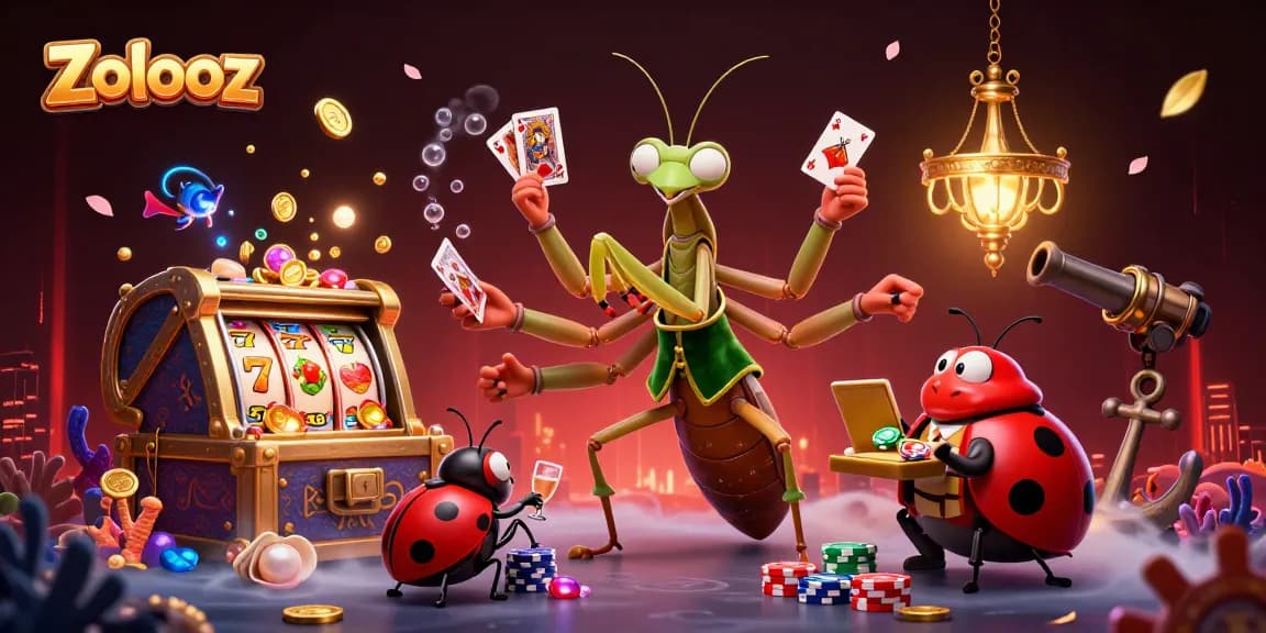 Zolooz brings excitement with a giant praying mantis card sharp and colorful slot machines.