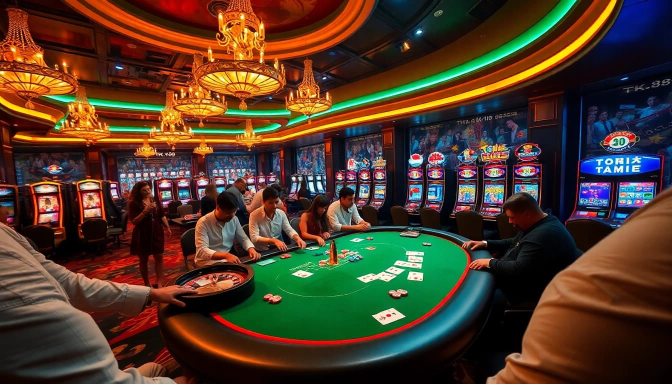 Experience thrilling moments at Tk88 casino with vibrant poker games and roulette excitement.