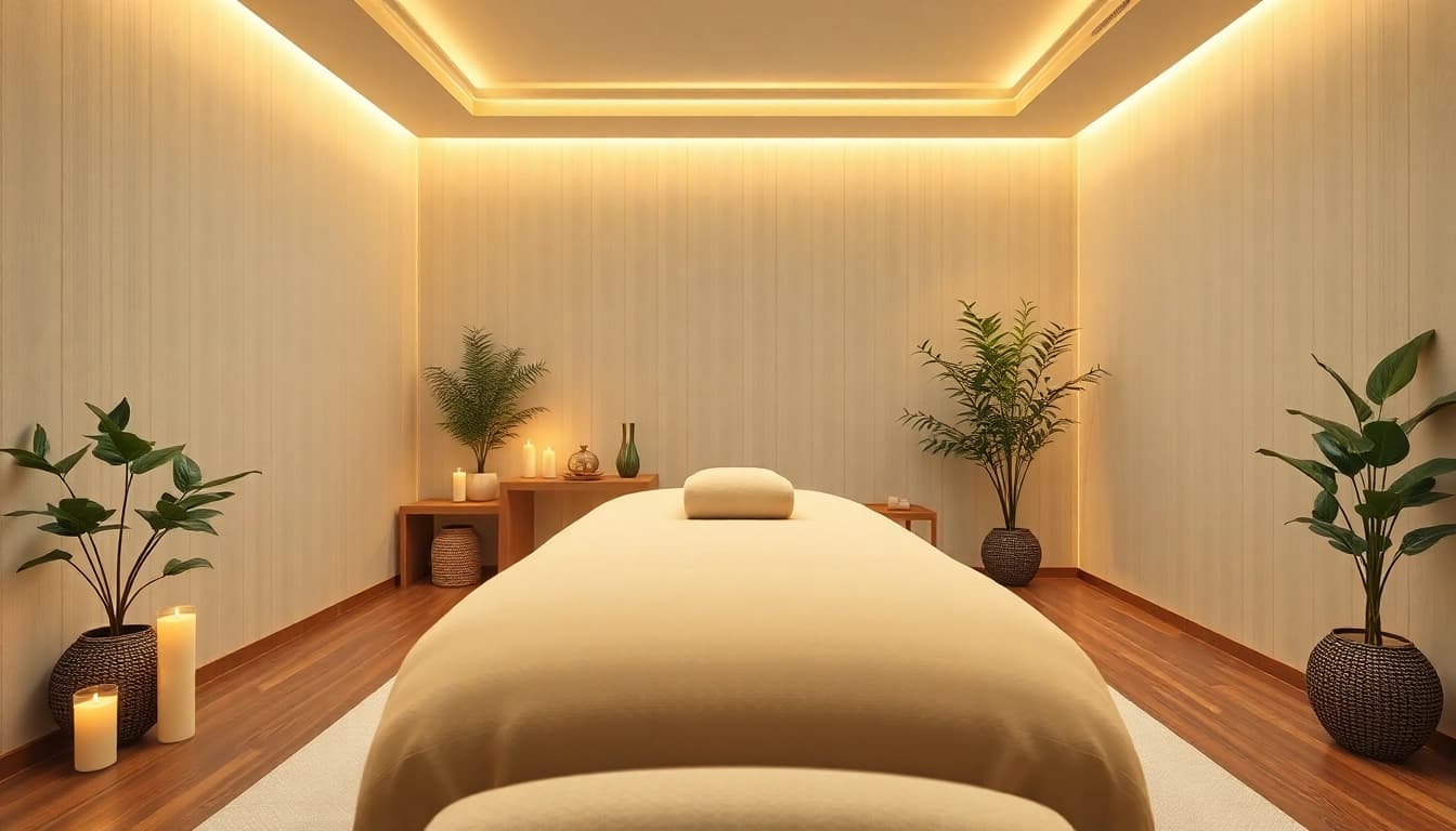 출장마사지 therapy room with calming ambiance and professional elements.