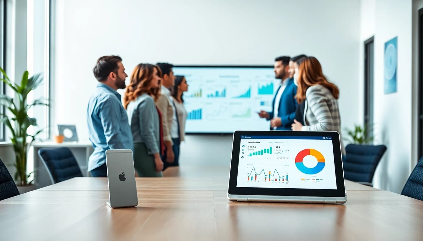 Engage with enterprise assistant software in a collaborative professional setting.