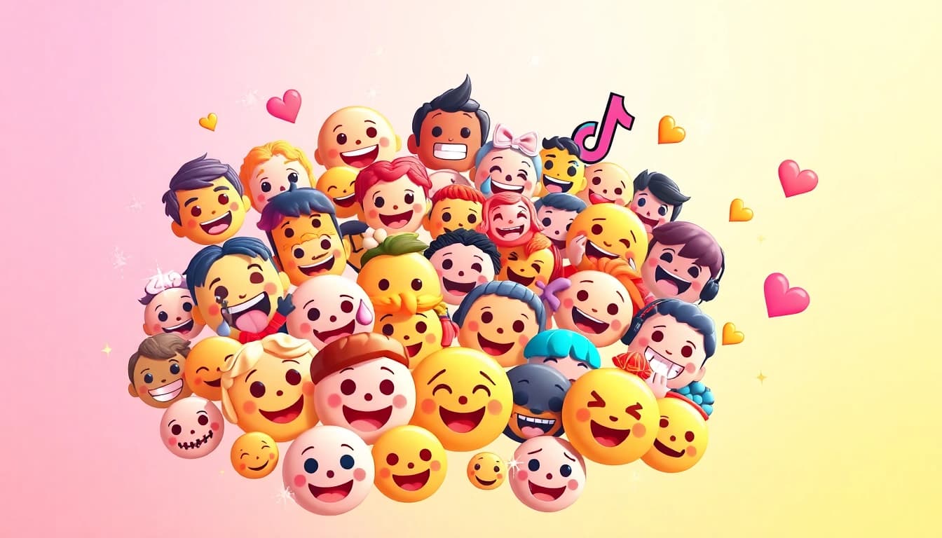 Discover various TikTok emojis in a vibrant collage, showcasing their playful expressions.
