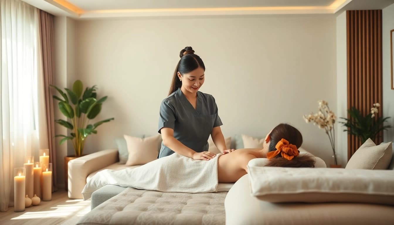 출장 massage service in a cozy living room with professional therapist.