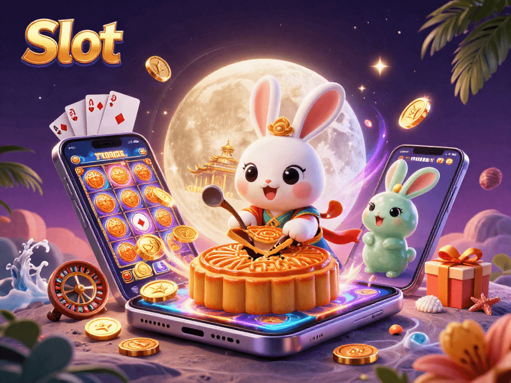 Experience excitement with Slot game action, featuring vibrant moon rabbits and poker themes.