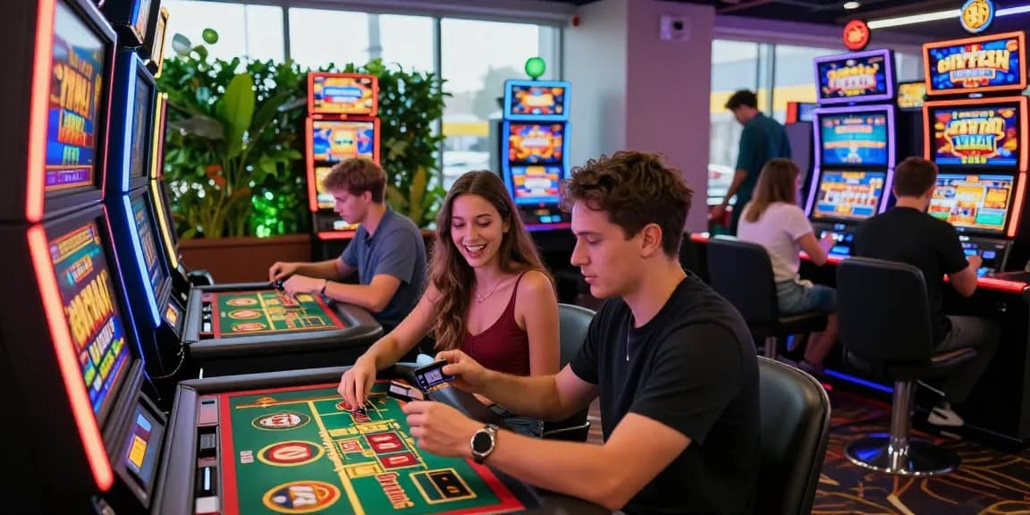 Players engaging in dynamic games at credit card casinos, showcasing vibrant slots and live dealer action.