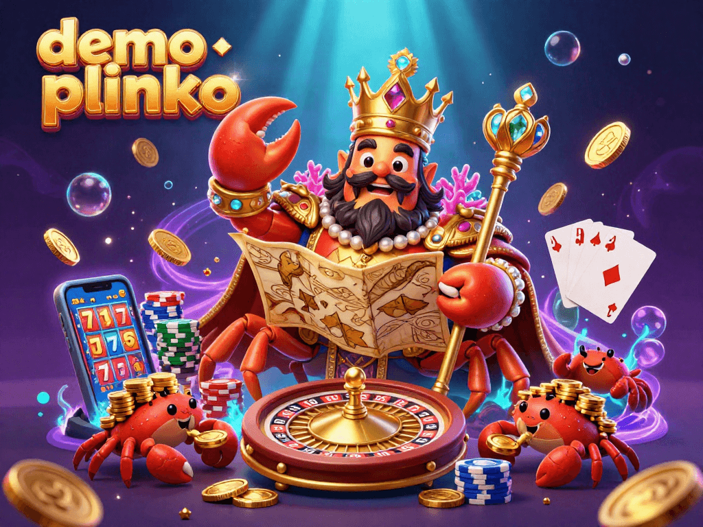 Spin to win with demo plinko! Experience the vibrant casino scene featuring golden crab emperor.