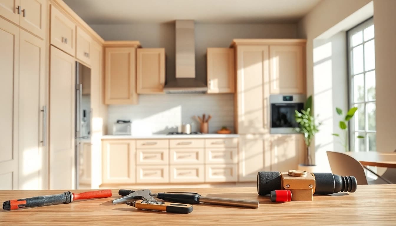 Transform your space with Cabinet Refacing Saint Petersburg FL, showcasing freshly refinished kitchen cabinets in a modern setting.