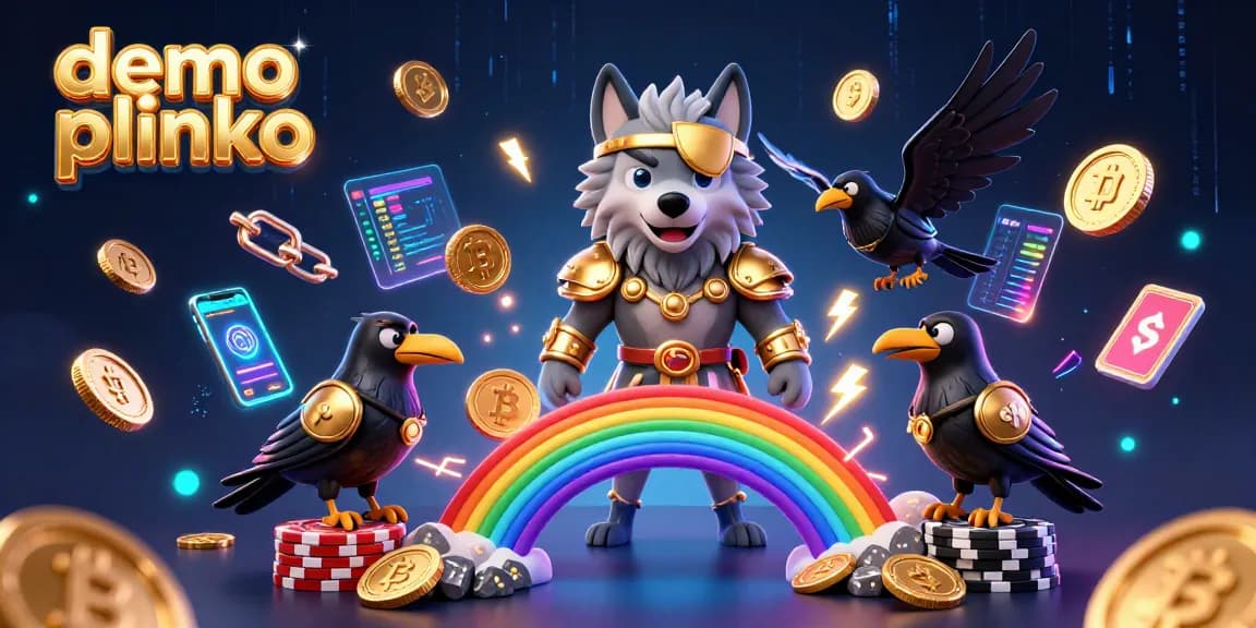 Play demo plinko with a dynamic scene featuring Norse mythology-inspired characters and crypto elements.