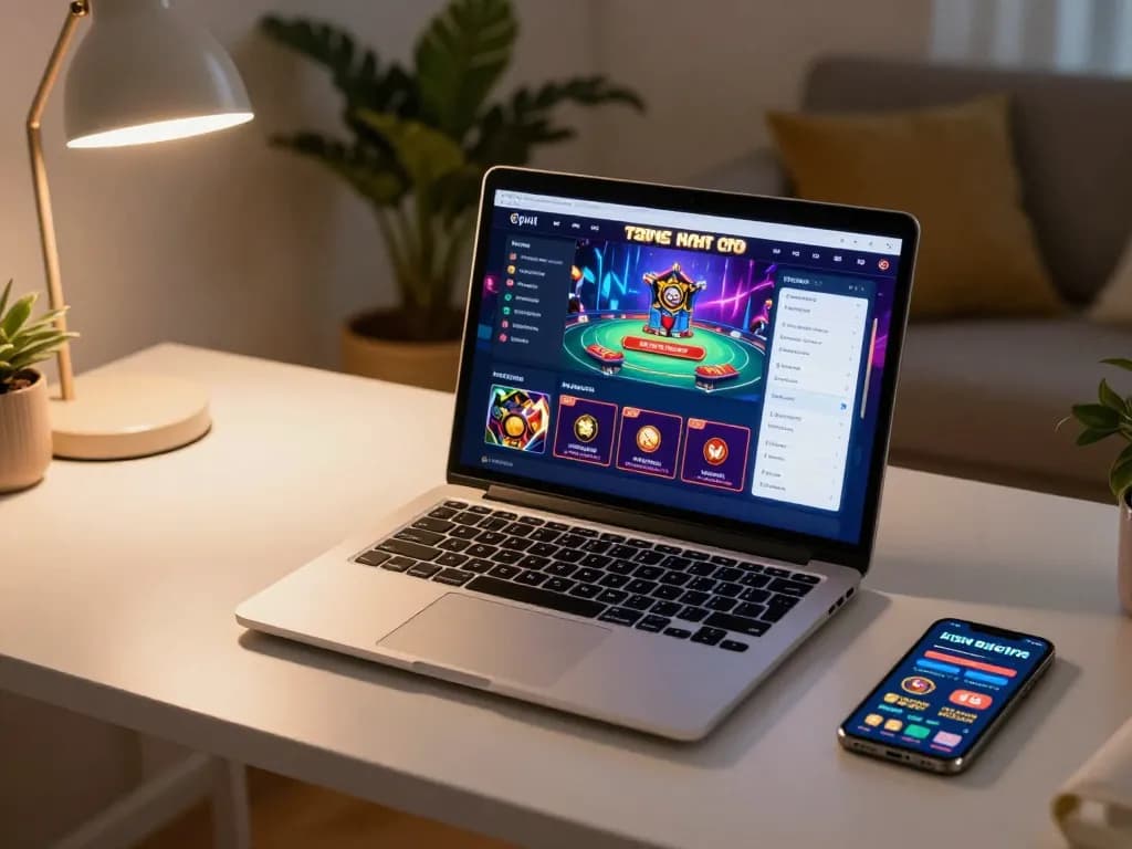 Engaging in Canada online casinos reddit gameplay with a laptop and smartphone setup at home.