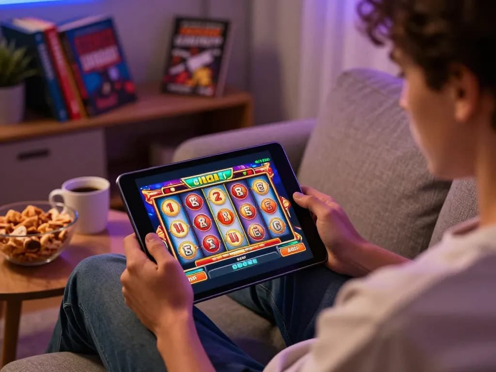 Engaging online slot gameplay on a tablet at home, slot-gacor2026 interface highlighted.