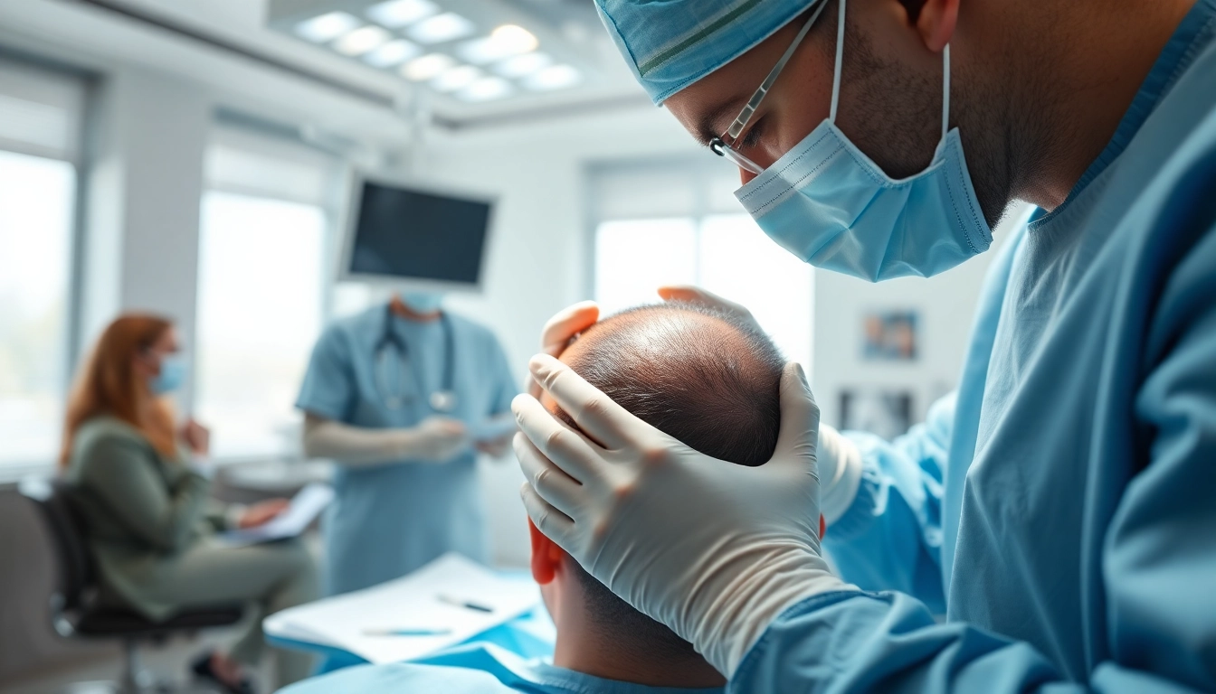 Expert in hair transplant istanbul demonstrating a careful procedure in a modern clinic.