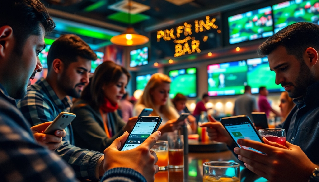 Engaging scene showcasing best sports betting apps India with diverse users placing bets on mobile devices.