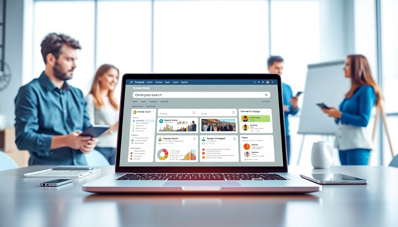 Showcase enterprise search software in action, highlighting its features within a collaborative work environment.