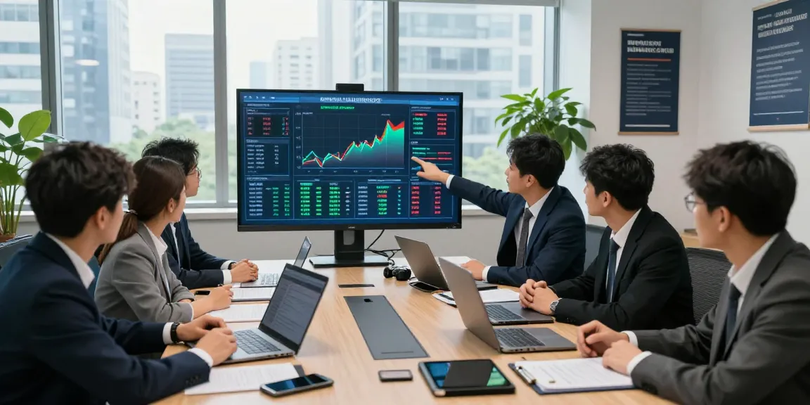 Financial crime intelligence team analyzing risk data in an urban office setting.