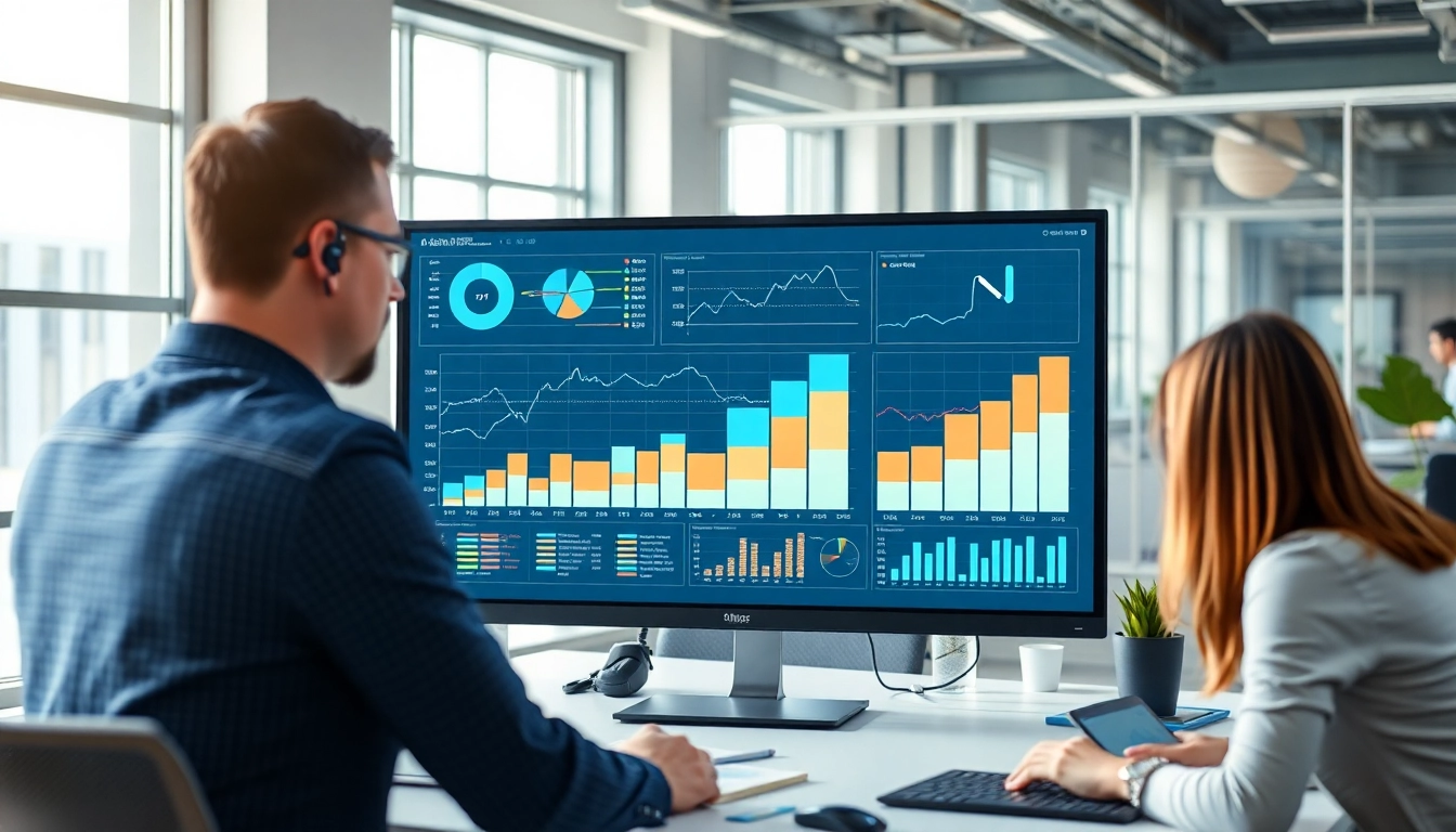 Analyze competitive data with AI for competitive intelligence in a high-tech office.