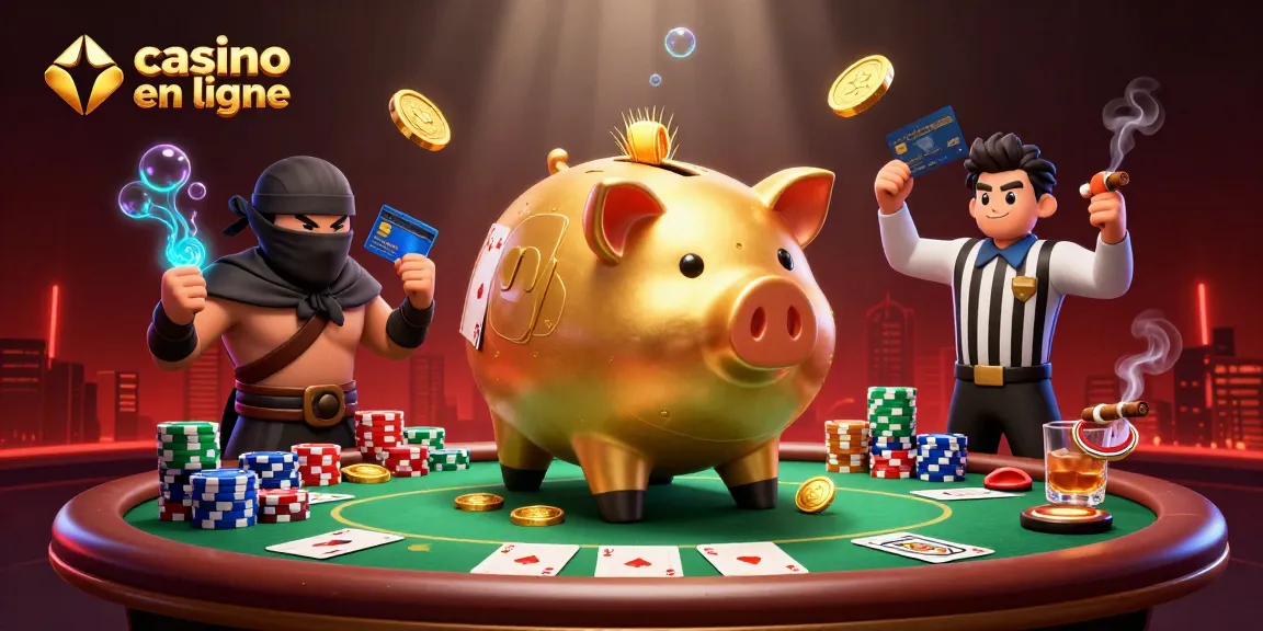Jouez au casino en ligne dans une illustration 3D dynamique avec un sumo égouttoir et des éléments de poker.