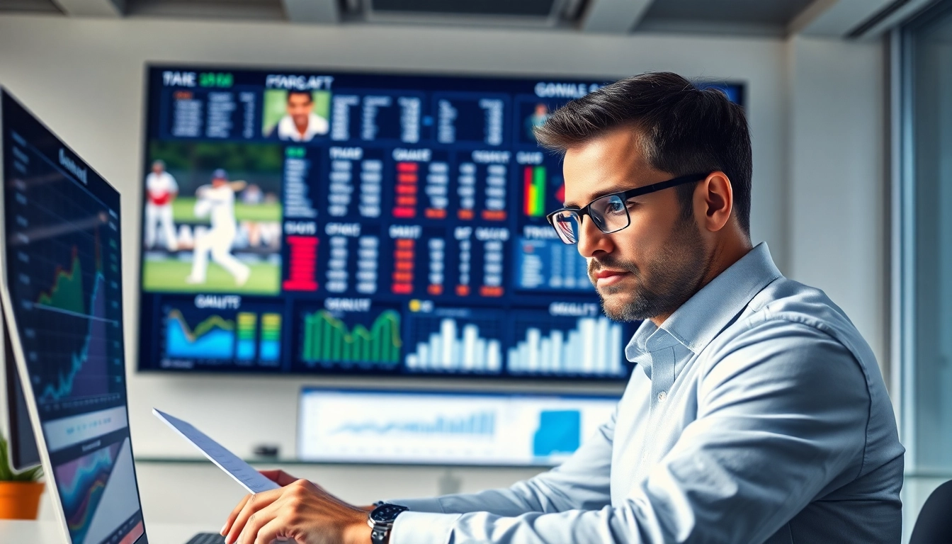 Analyzing ipl betting prediction today with statistics on a large screen in a professional setting.