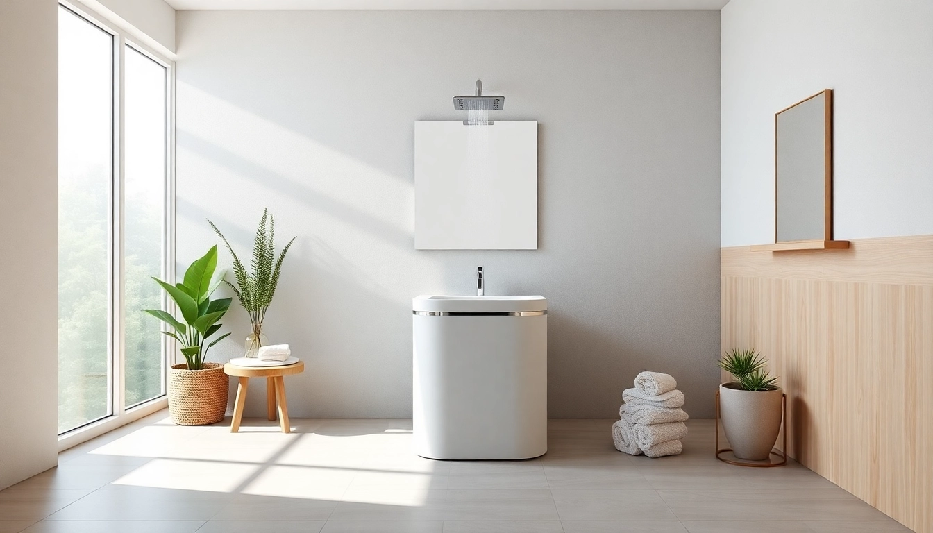 Die sonni Duschkabine in einem modernen Badezimmer-Setup mit sanfter Beleuchtung.