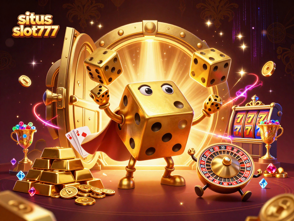Experience the thrill of situs slot777 with dynamic golden dice and vibrant casino elements.