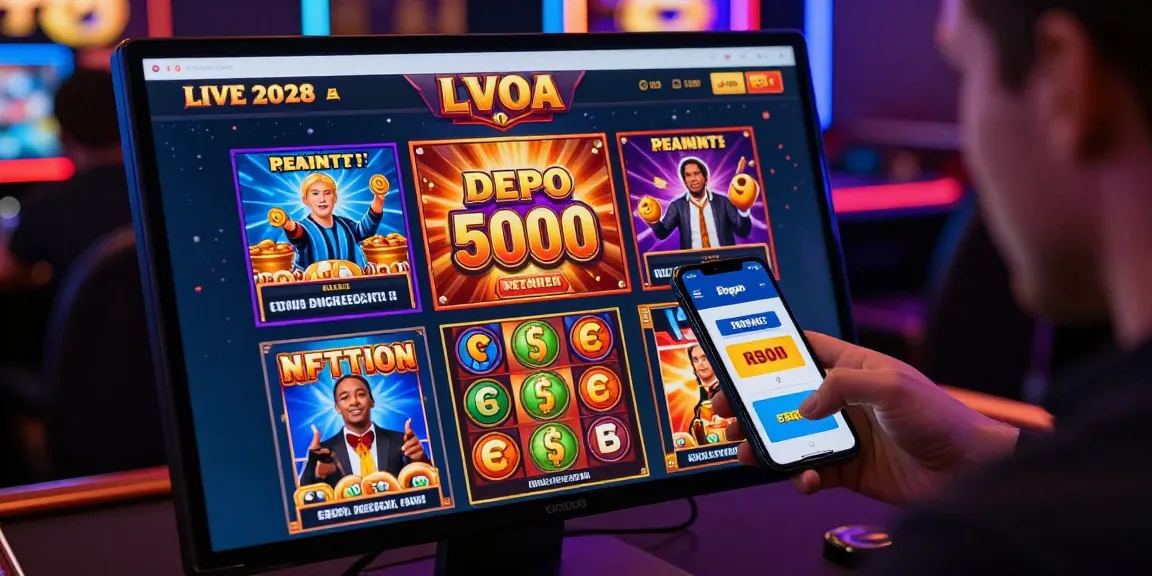 Player exploring slot depo 5000 gaming options on smartphone with vibrant graphics.