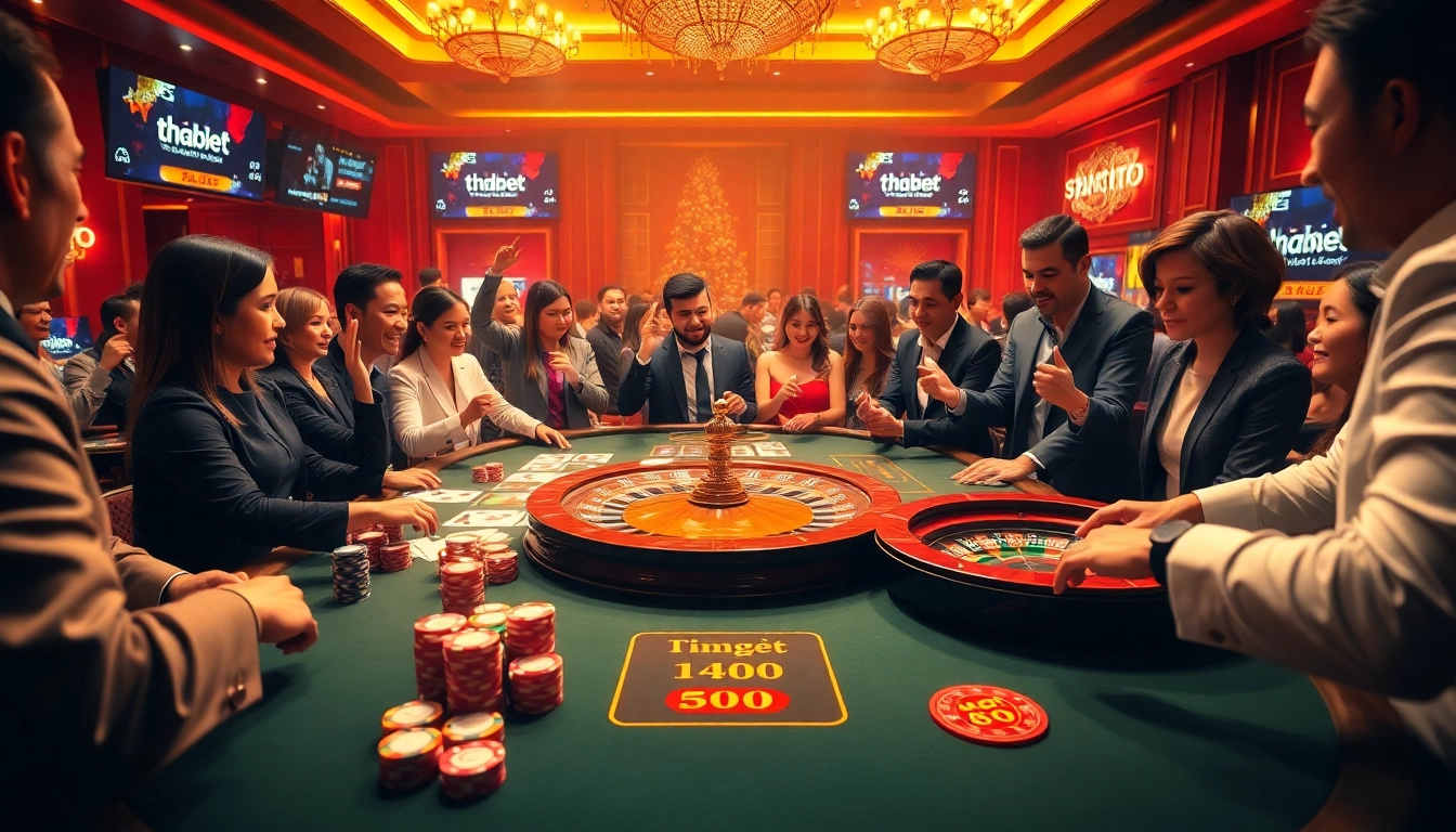 Players engaging in thrilling casino action with link vào thabet promotions displayed prominently.