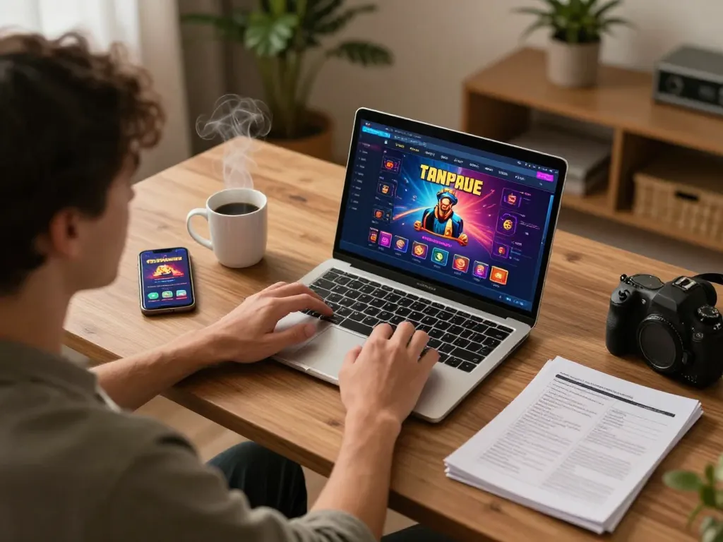 Playing casino games at home using TG88's online platform, showcasing a vibrant smartphone interface.