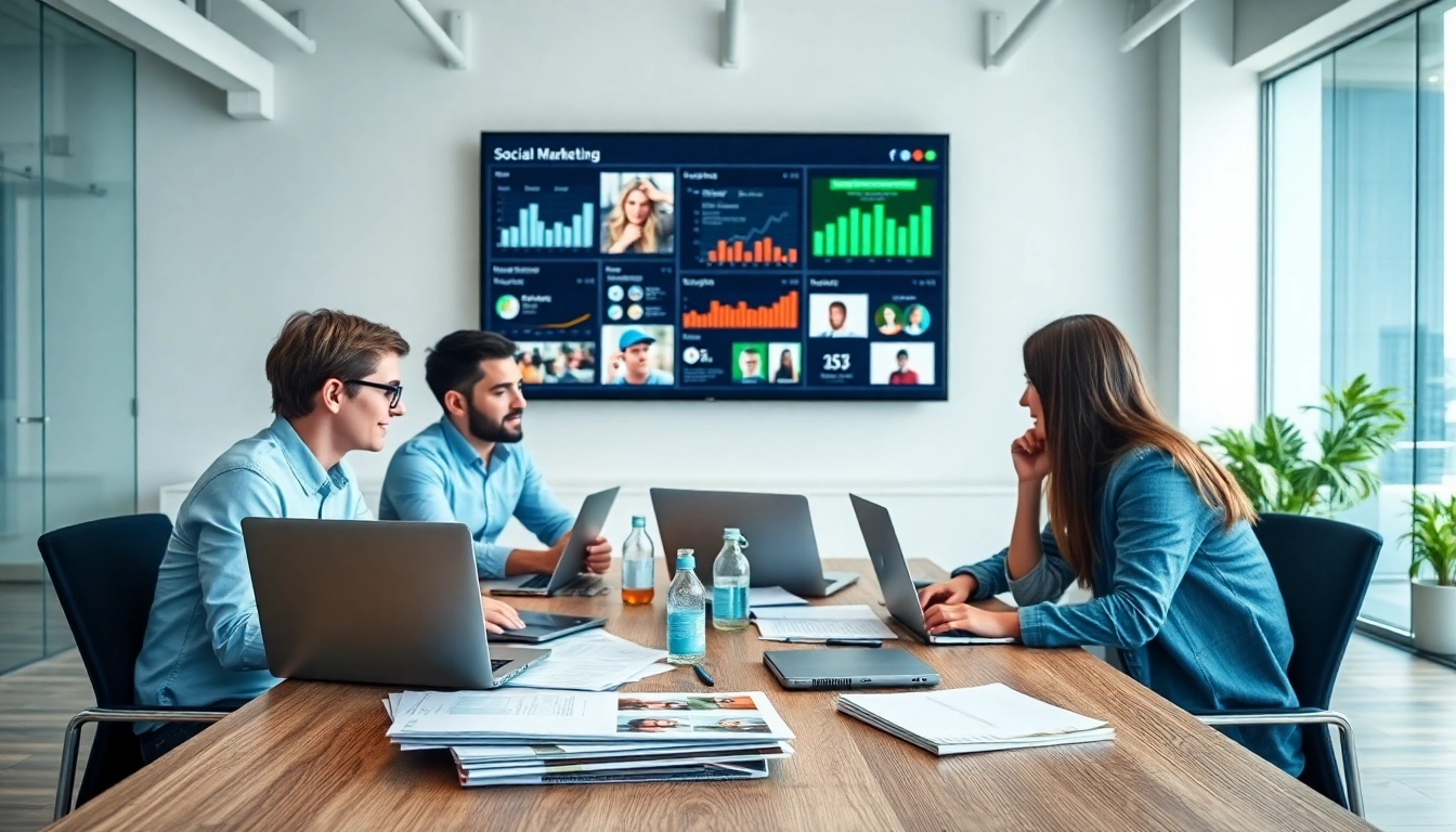 Boost your social media marketing edmonton with a collaborative team in a modern workspace.
