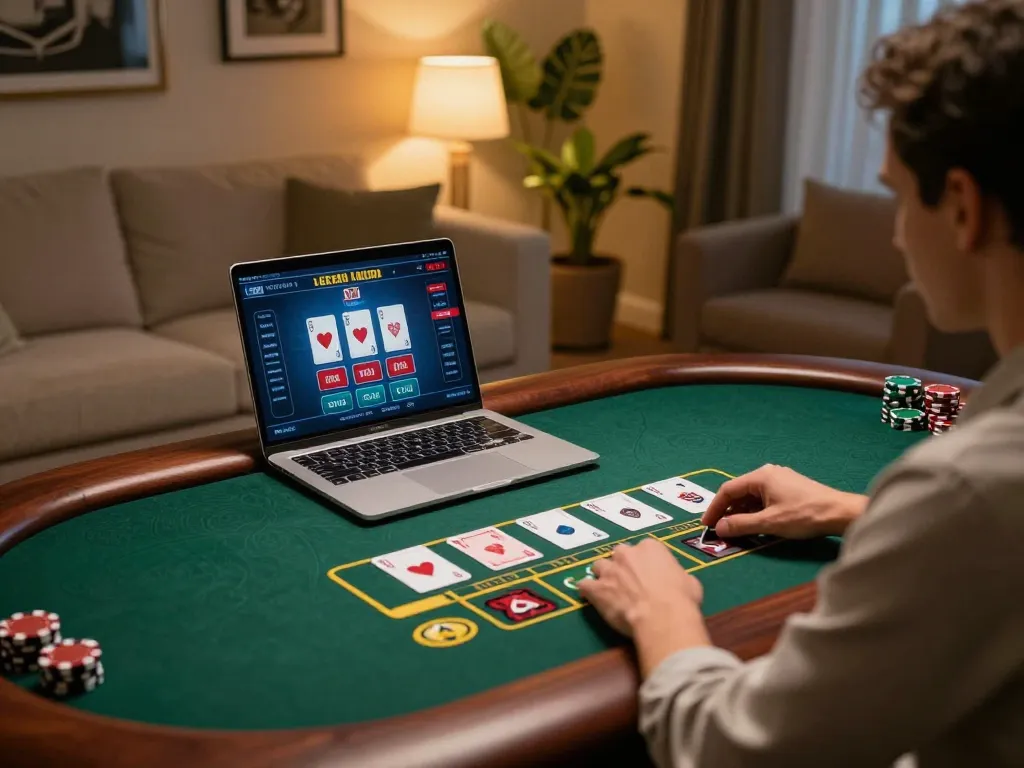 TG 88 online gambling experience with live dealer game displayed on laptop in a cozy home setting