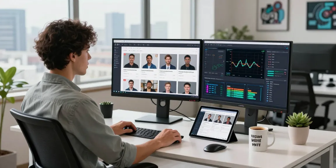 AI image detector showcased in a modern workspace, highlighting real-time moderation statistics and analytics.