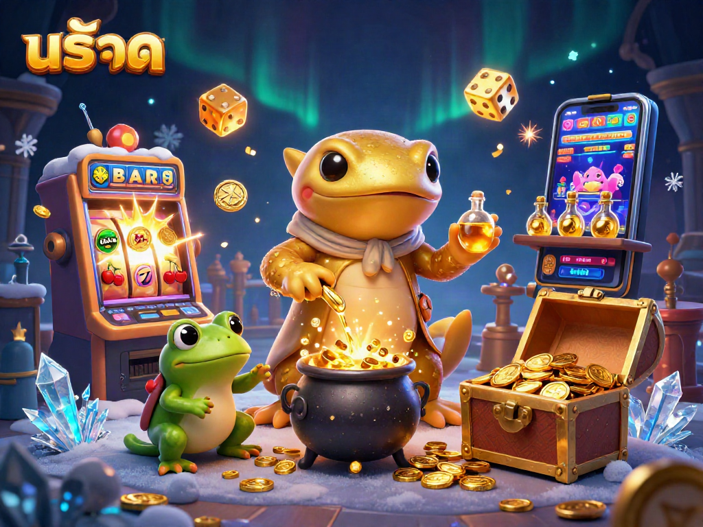 Experience thrilling สล็อต action with a dynamic scene of alchemists and gold, capturing the excitement of casino wins.
