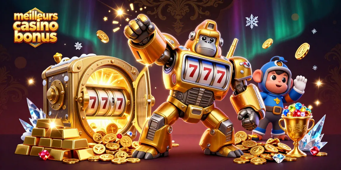 Découvrez les meilleurs bonus de casino avec un robot gorille doré transformateur et des richesses éparpillées.