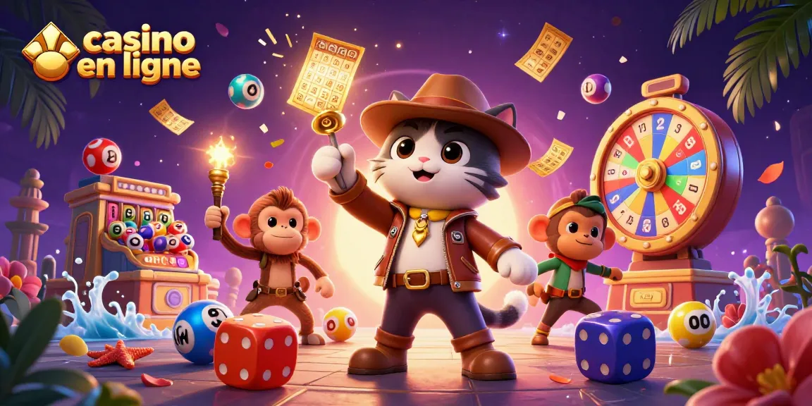 Jouez à des jeux passionnants sur le casino en ligne avec un chat archéologue et un singe, pleine d'éléments dynamiques.