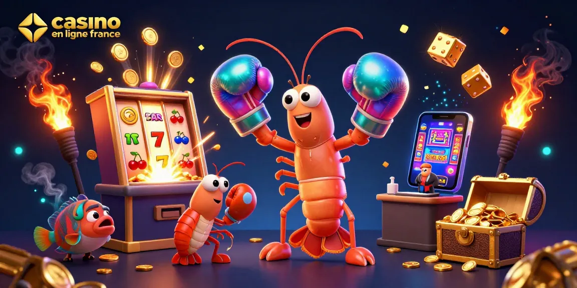 Jouez dans un casino en ligne France avec une machine à sous et des personnages animés vibrants.