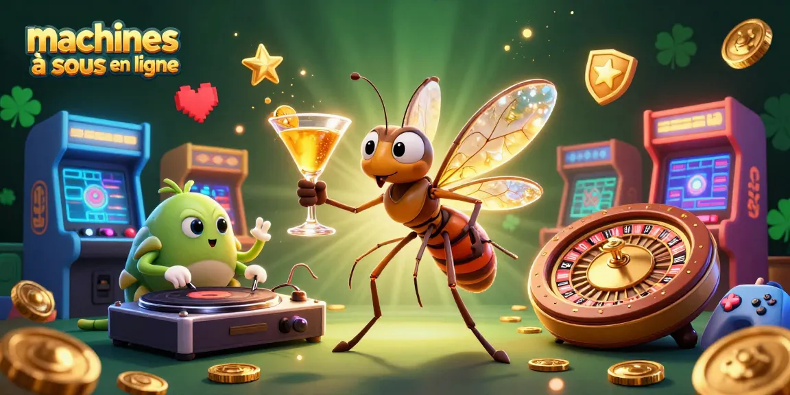 Jouez aux machines à sous en ligne avec une illustration dynamique et colorée de personnages de casino.