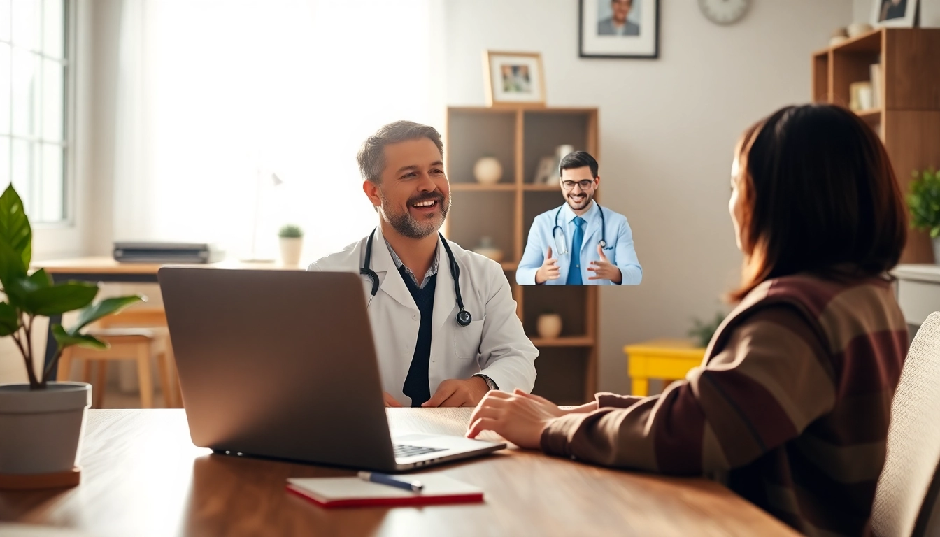 Engaging online doctor visit pay per visit consultation with a patient in a cozy home office.