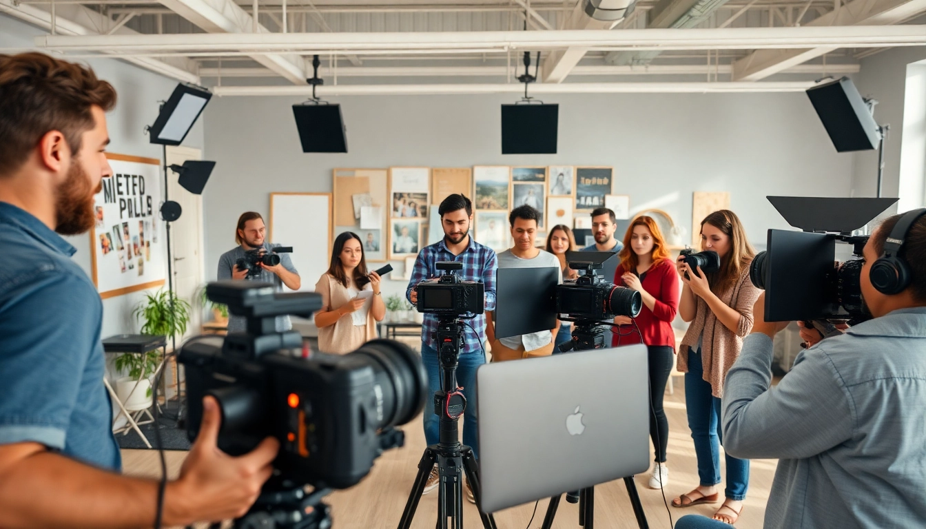 Oronto video production company team working in a modern studio setting, highlighting collaboration and creativity.