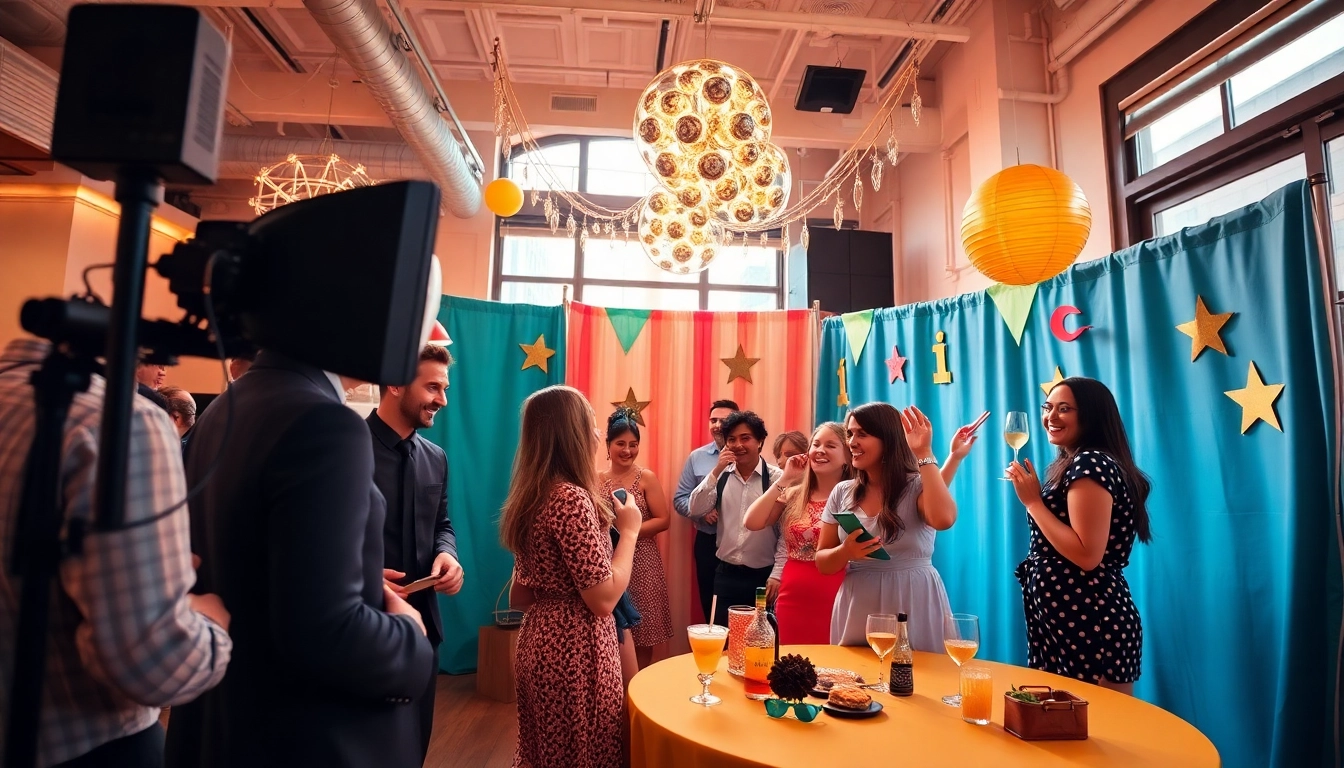 Guests enjoying a photo booth Chicago experience at a lively event.