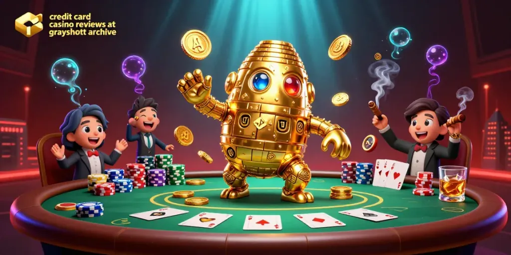 Experience excitement at credit card casino reviews at grayshott archive with vibrant card games and golden golem characters.