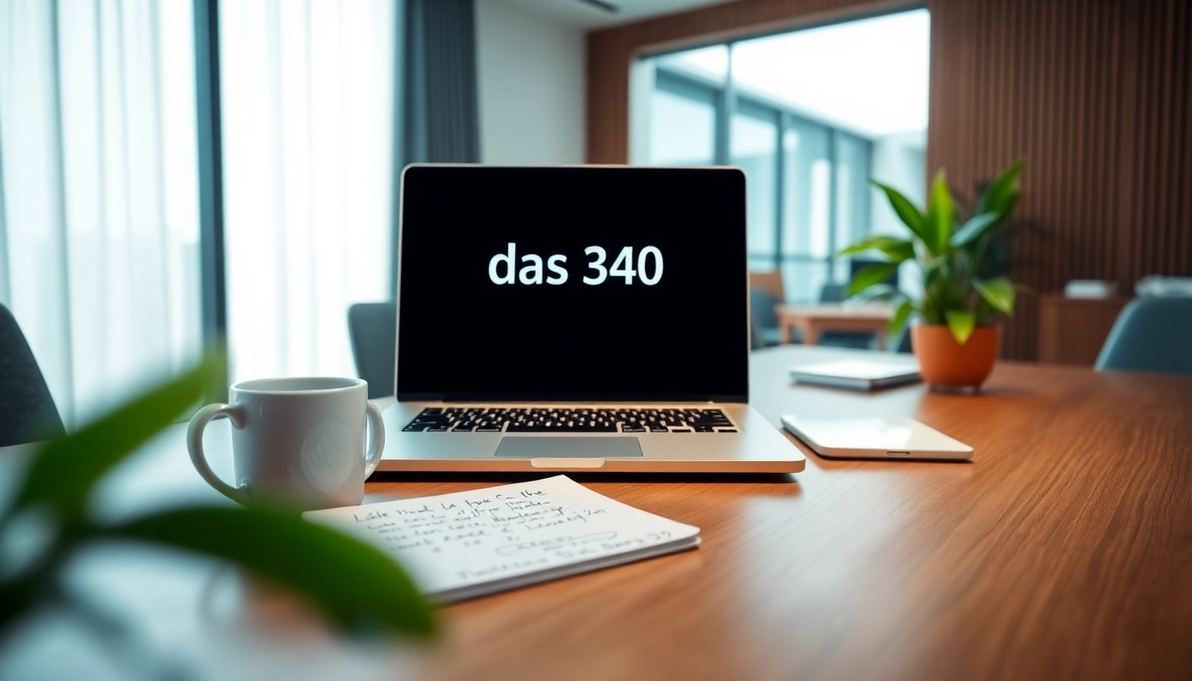 Engaging laptop workspace illustrating the das 140 software interface amidst a bright office setting.