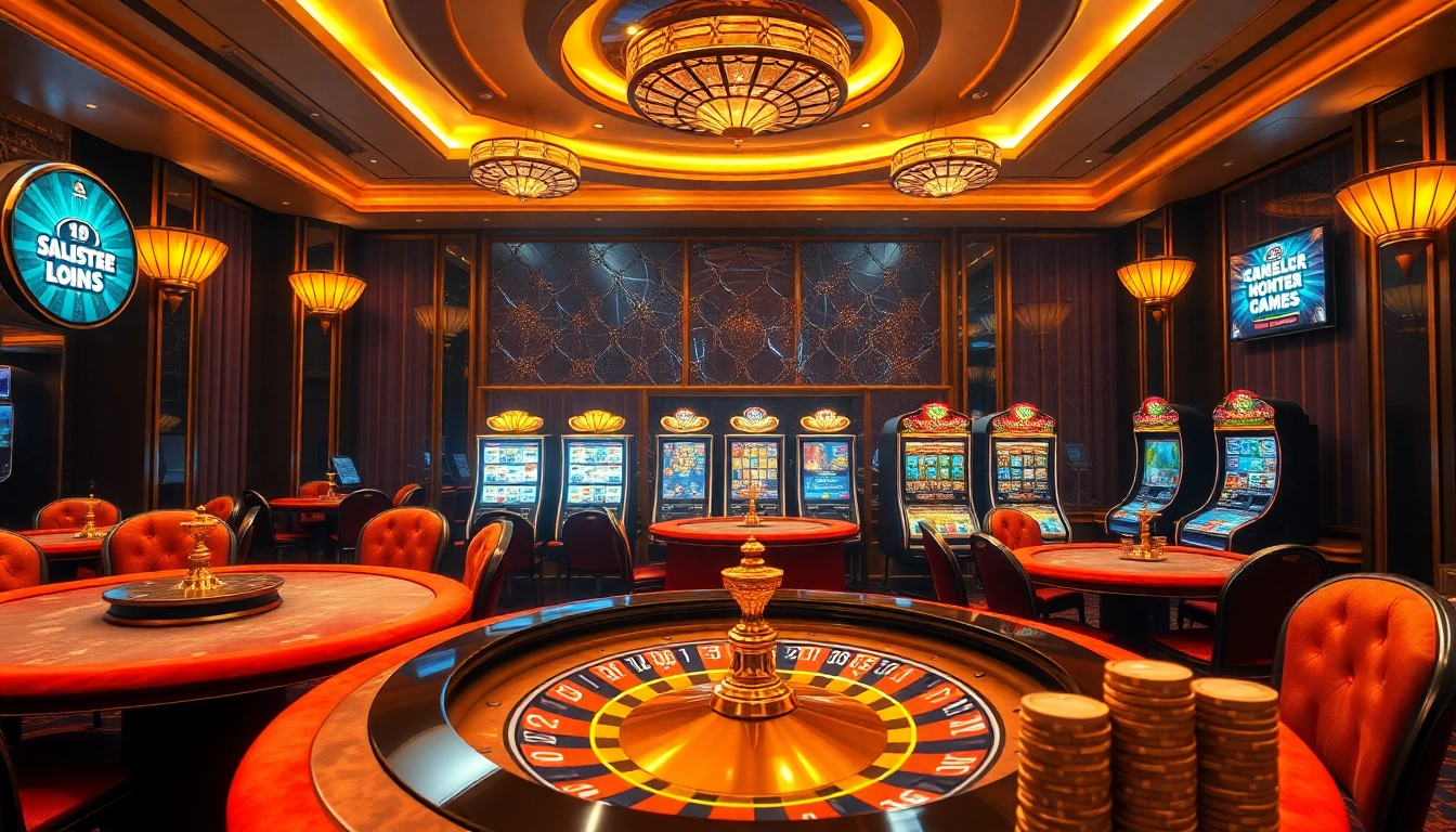 Ambiance captivante au meilleur casino en ligne avec des éléments de roulette et de poker vibrants.
