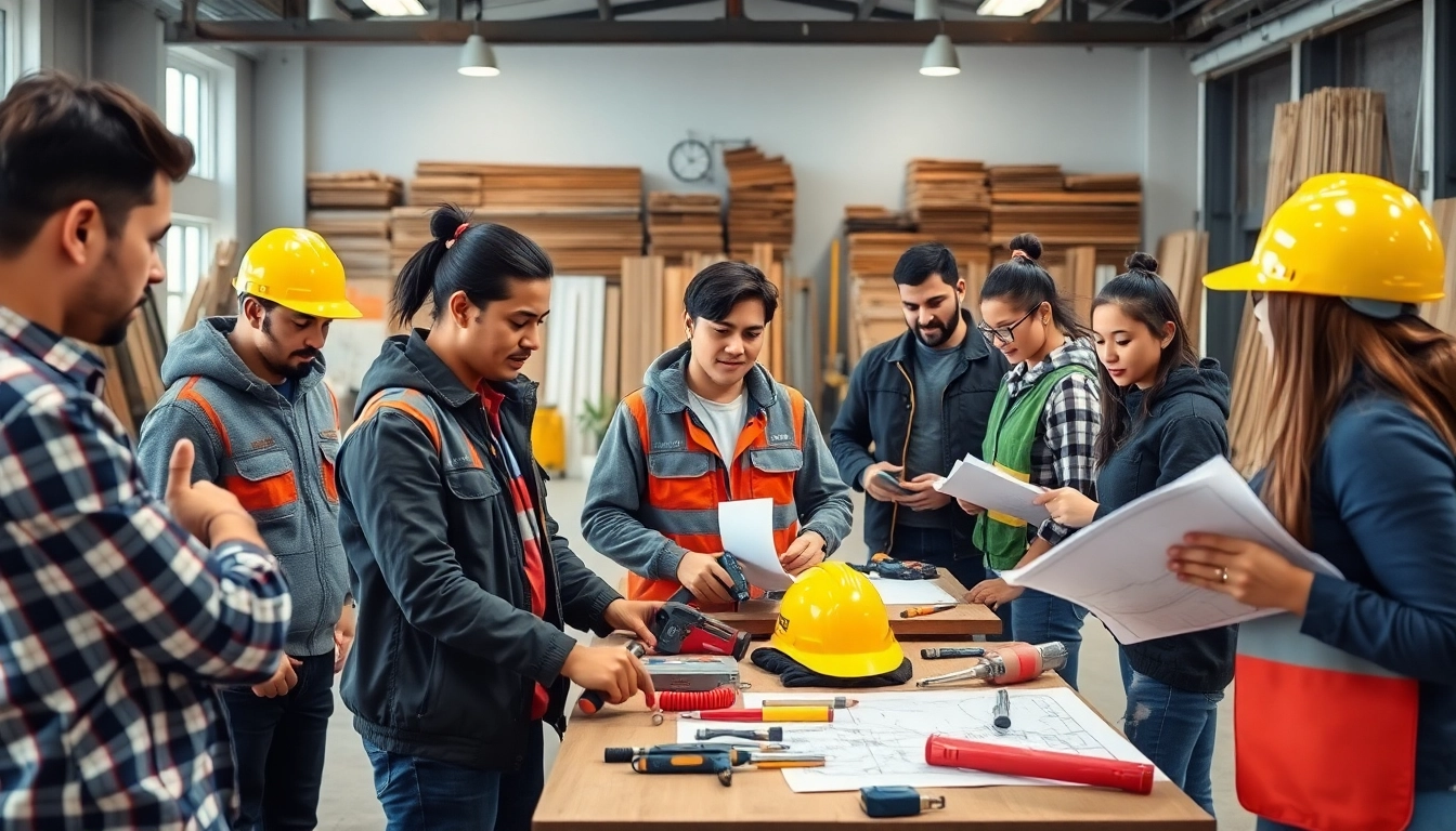 Engage in construction training programs with hands-on learning, showcasing tools and teamwork.